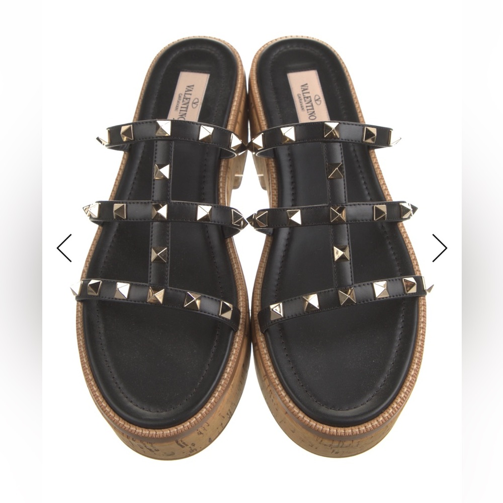 Valentino Rockstud Black Leather Platform Slide Mules